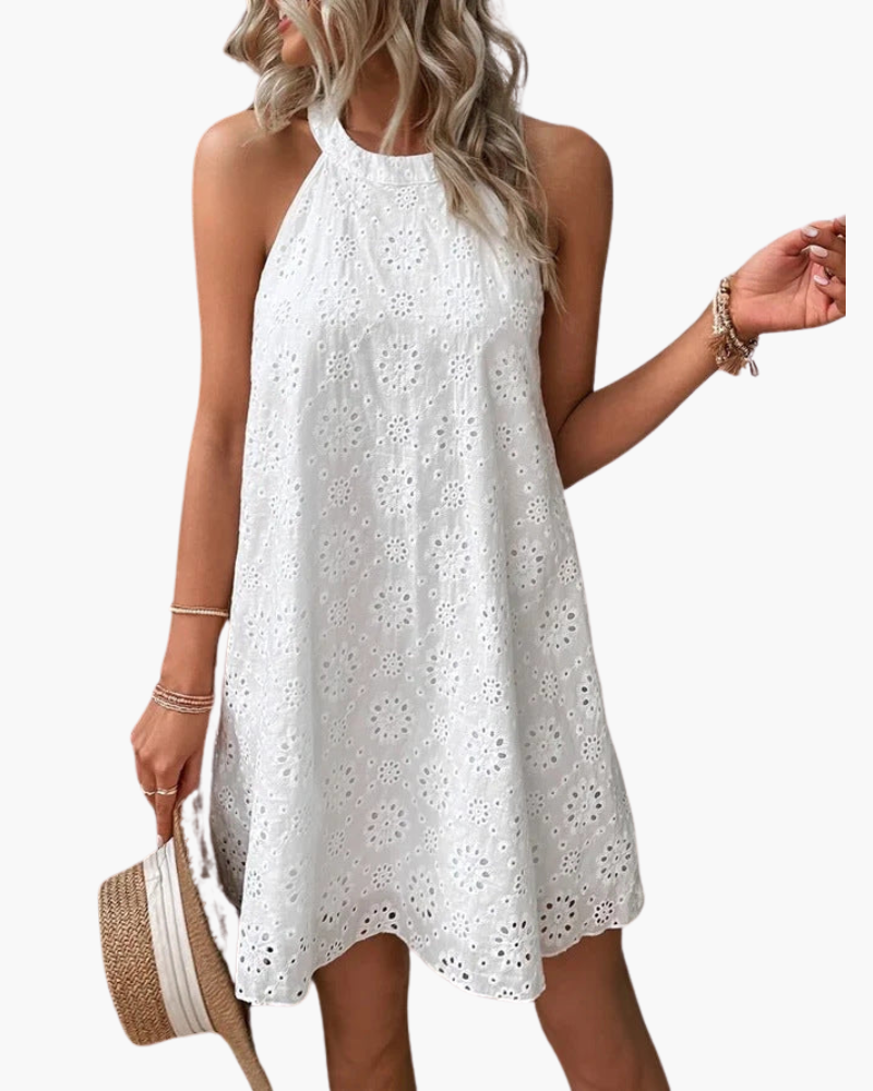 Elaine – Eyelet Halter Mini Dress